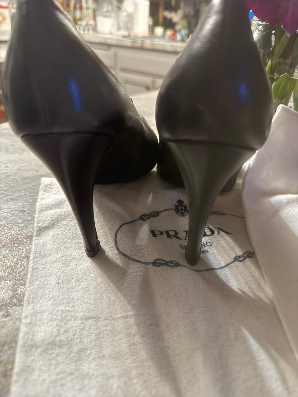 Prada Black Leather Pointed-Toe Stiletto Pumps - Picture 5 of 7